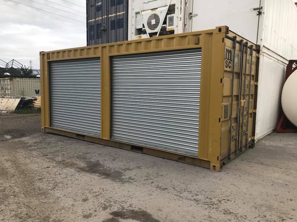 Yellow 20ft Used Container โ Dual Side Roll-Up Doors
